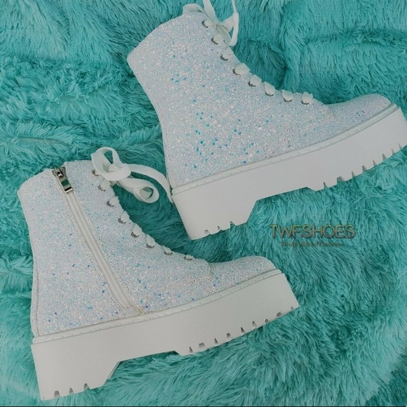 Shoes White Glitter Combat Boot Poshmark